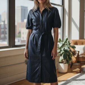 Ann Taylor Navy Belted Midi Dress